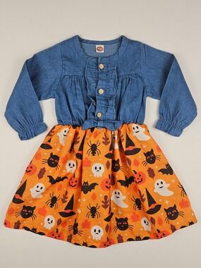 5/$25 Halloween Ghost Pumpkin Dress Girls 3T Orange & Blue Boutique Style